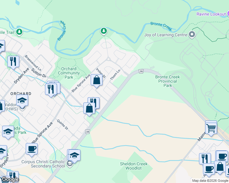 map of restaurants, bars, coffee shops, grocery stores, and more near 2101 Dunmore Avenue in Burlington