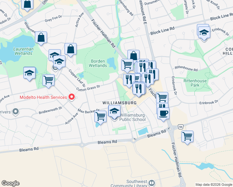 map of restaurants, bars, coffee shops, grocery stores, and more near in Kitchener