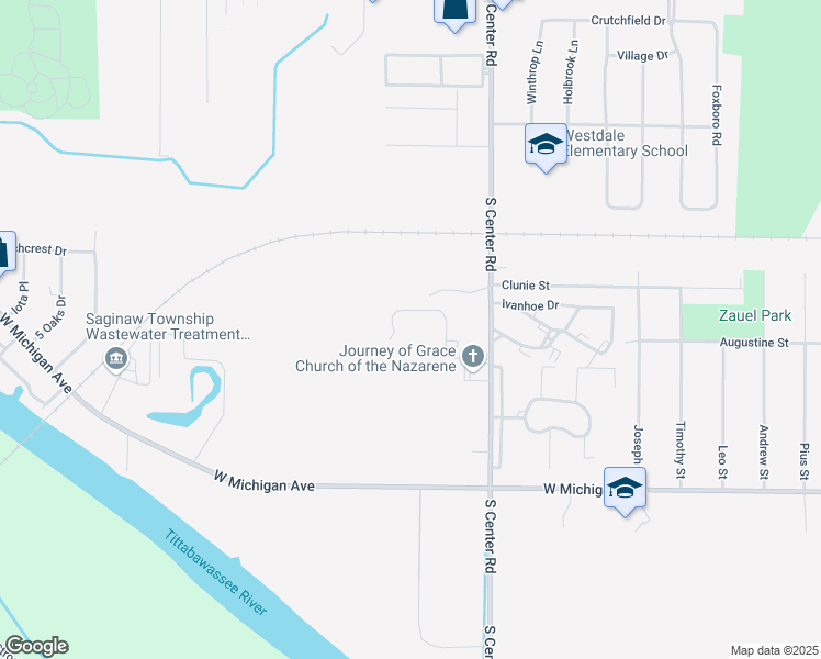 map of restaurants, bars, coffee shops, grocery stores, and more near 5185 Pheasant Run Drive in Saginaw
