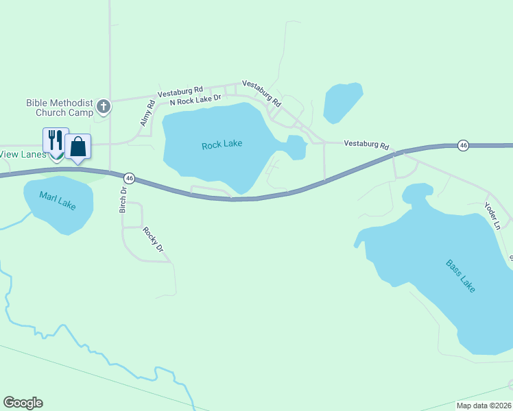 map of restaurants, bars, coffee shops, grocery stores, and more near 7256 Michigan 46 in Vestaburg