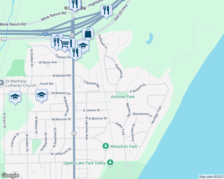 map of restaurants, bars, coffee shops, grocery stores, and more near 322 East Norport Drive in Port Washington