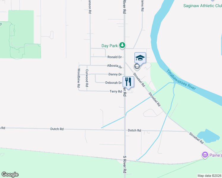 map of restaurants, bars, coffee shops, grocery stores, and more near 7100 Terry Road in Saginaw