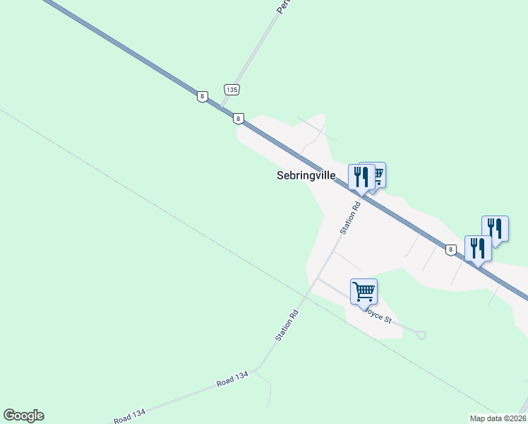 map of restaurants, bars, coffee shops, grocery stores, and more near 182 Station Road in Sebringville