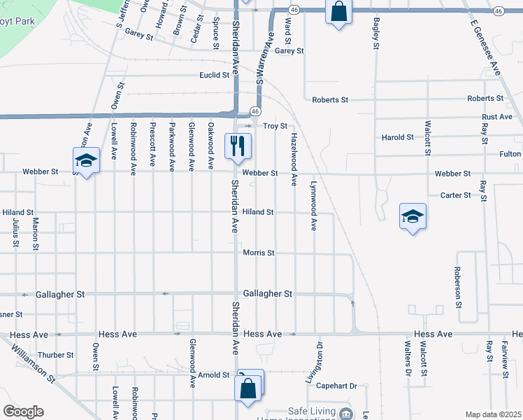 map of restaurants, bars, coffee shops, grocery stores, and more near 2309 Collingwood Avenue in Saginaw