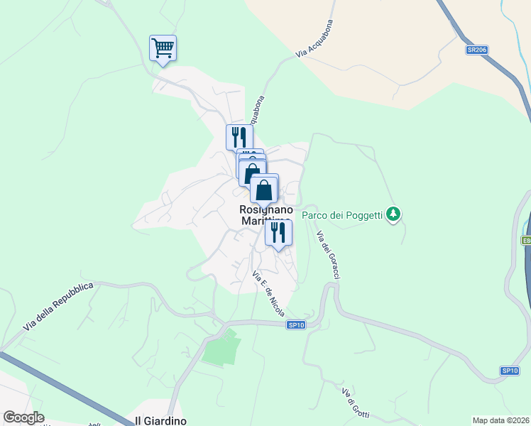 map of restaurants, bars, coffee shops, grocery stores, and more near in Rosignano Marittimo