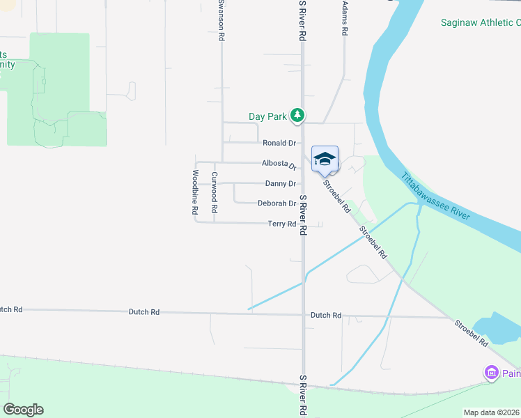 map of restaurants, bars, coffee shops, grocery stores, and more near 7100 Terry Road in Saginaw