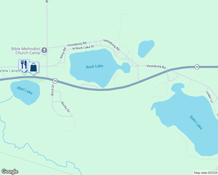 map of restaurants, bars, coffee shops, grocery stores, and more near 7256 Michigan 46 in Vestaburg