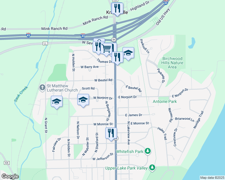 map of restaurants, bars, coffee shops, grocery stores, and more near 1501 North Wisconsin Street in Port Washington