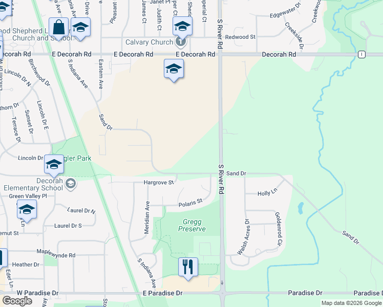 map of restaurants, bars, coffee shops, grocery stores, and more near 1130 South River Road in West Bend