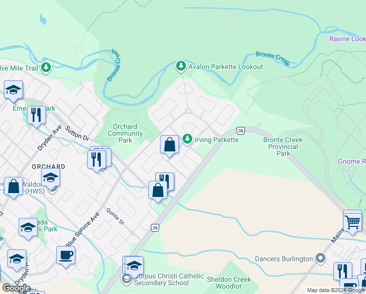 map of restaurants, bars, coffee shops, grocery stores, and more near 5660 Rosaline Road in Burlington