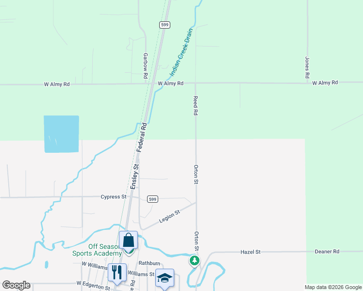 map of restaurants, bars, coffee shops, grocery stores, and more near 805 Orton Street in Howard City