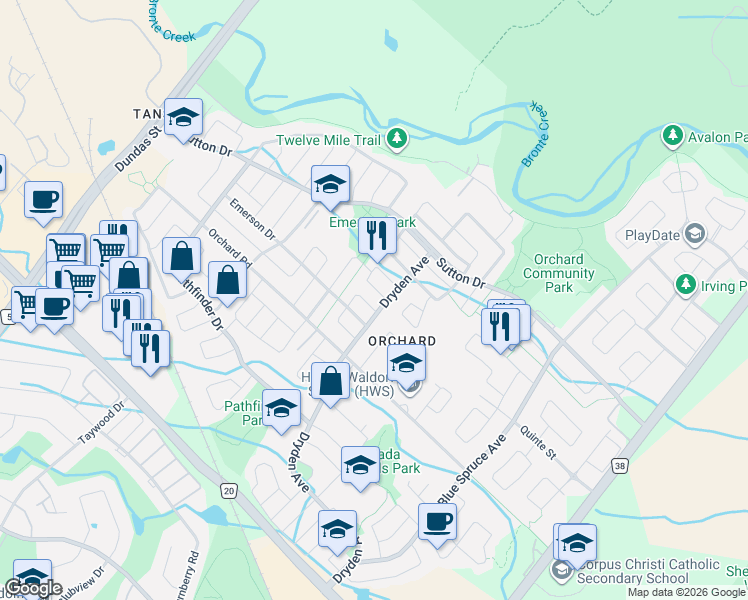 map of restaurants, bars, coffee shops, grocery stores, and more near 2296 Seton Crescent in Burlington
