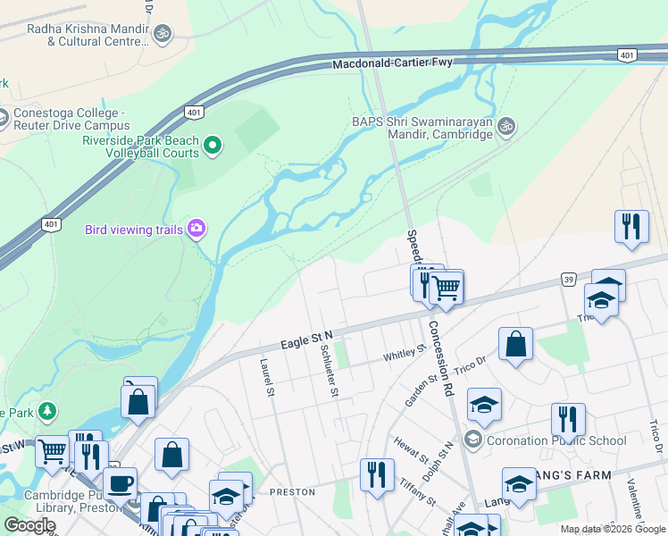 map of restaurants, bars, coffee shops, grocery stores, and more near 6 Shettleston Drive in Cambridge