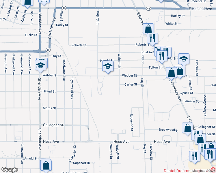 map of restaurants, bars, coffee shops, grocery stores, and more near 3100 Webber Street in Saginaw
