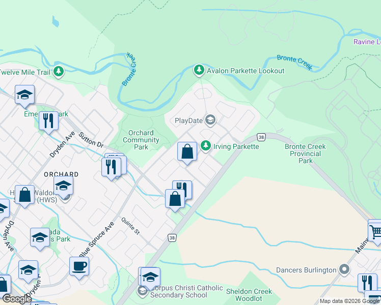 map of restaurants, bars, coffee shops, grocery stores, and more near 2245 Kenneth Crescent in Burlington