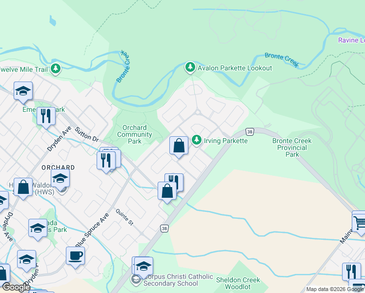 map of restaurants, bars, coffee shops, grocery stores, and more near 2245 Kenneth Crescent in Burlington