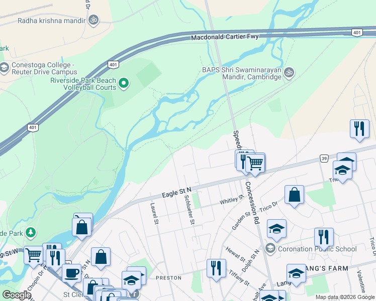 map of restaurants, bars, coffee shops, grocery stores, and more near 6 Shettleston Drive in Cambridge