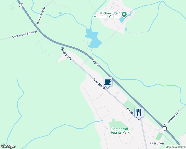 map of restaurants, bars, coffee shops, grocery stores, and more near 318 Freelton Road in Hamilton