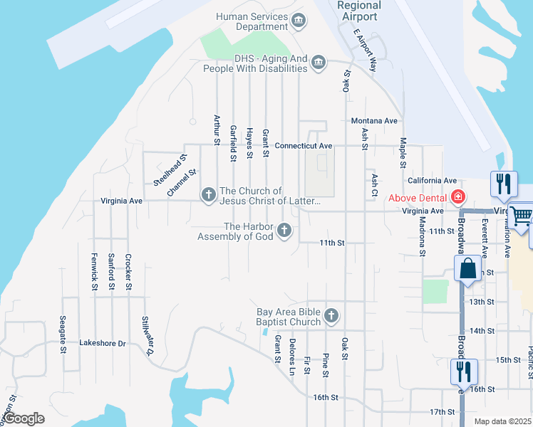 map of restaurants, bars, coffee shops, grocery stores, and more near 2001 Grant Street in North Bend