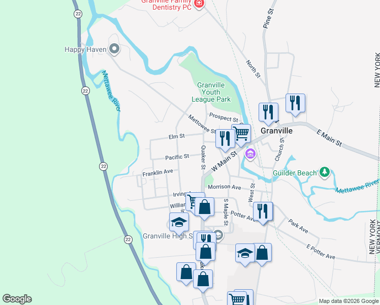 map of restaurants, bars, coffee shops, grocery stores, and more near 31 Columbus Street in Granville