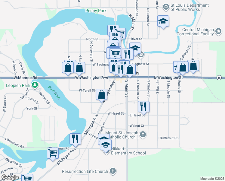 map of restaurants, bars, coffee shops, grocery stores, and more near 27 South Mill Street in St. Louis