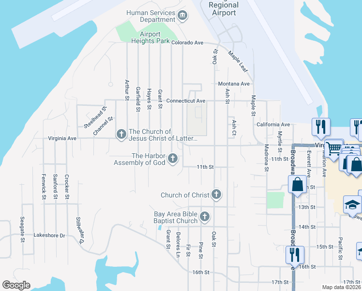 map of restaurants, bars, coffee shops, grocery stores, and more near 1990 Lincoln Street in North Bend