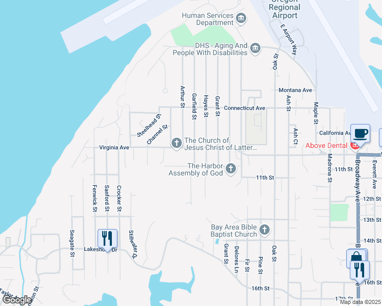 map of restaurants, bars, coffee shops, grocery stores, and more near 1999 Arthur Street in North Bend