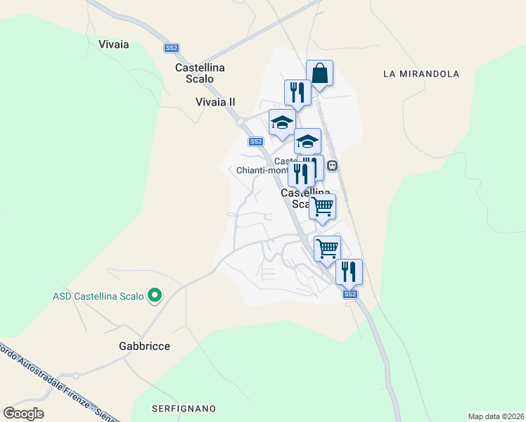 map of restaurants, bars, coffee shops, grocery stores, and more near 157 Via VIII Marzo in Castellina Scalo