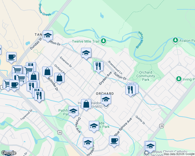 map of restaurants, bars, coffee shops, grocery stores, and more near 2259 Seton Crescent in Burlington