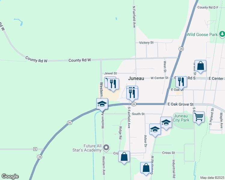 map of restaurants, bars, coffee shops, grocery stores, and more near 100 Western Avenue in Juneau