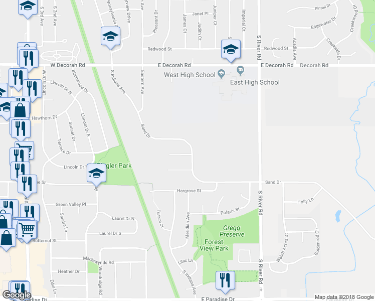 map of restaurants, bars, coffee shops, grocery stores, and more near 521 Sand Drive in West Bend