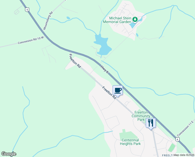 map of restaurants, bars, coffee shops, grocery stores, and more near 345 Freelton Road in Hamilton