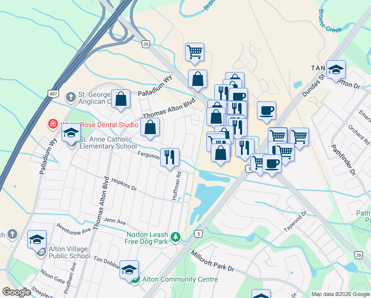 map of restaurants, bars, coffee shops, grocery stores, and more near 4830 Valera Road in Burlington