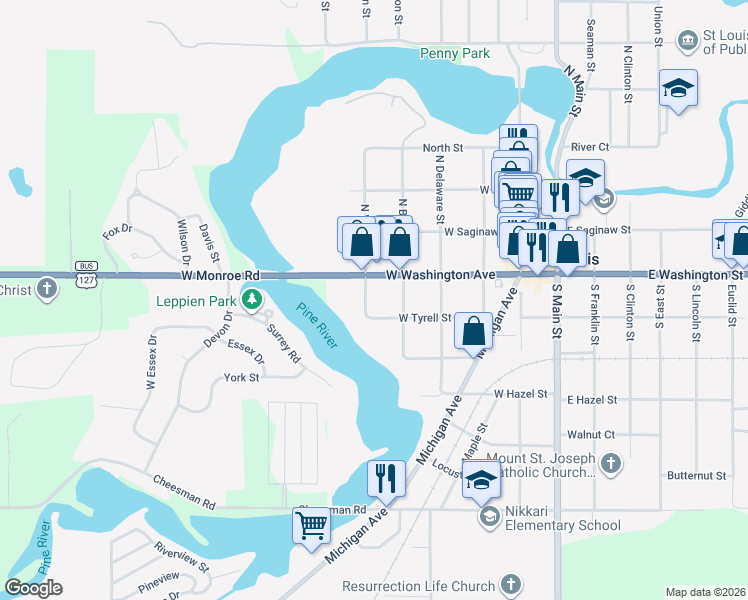 map of restaurants, bars, coffee shops, grocery stores, and more near 113 South Watson Street in St. Louis