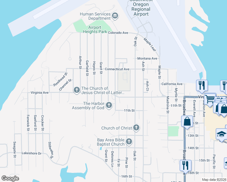 map of restaurants, bars, coffee shops, grocery stores, and more near 1990 Lincoln Street in North Bend