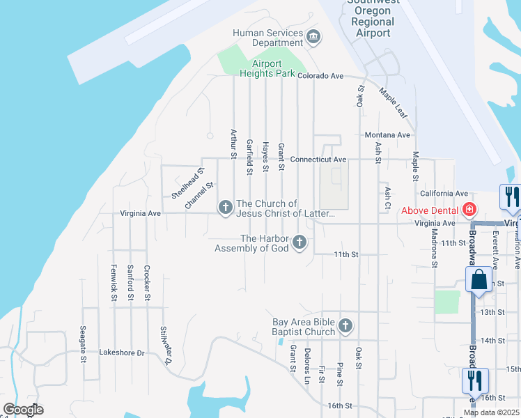 map of restaurants, bars, coffee shops, grocery stores, and more near 1980 Hayes Street in North Bend