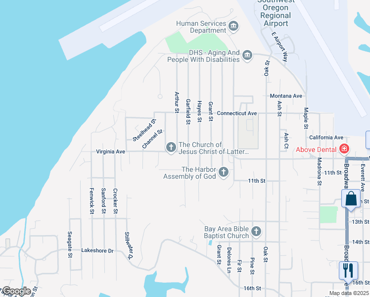map of restaurants, bars, coffee shops, grocery stores, and more near 1999 Arthur Street in North Bend