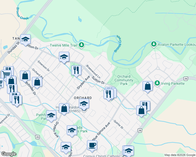 map of restaurants, bars, coffee shops, grocery stores, and more near 2307 Sutton Drive in Burlington