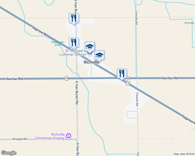 map of restaurants, bars, coffee shops, grocery stores, and more near 9403 West Saginaw Road in Reese