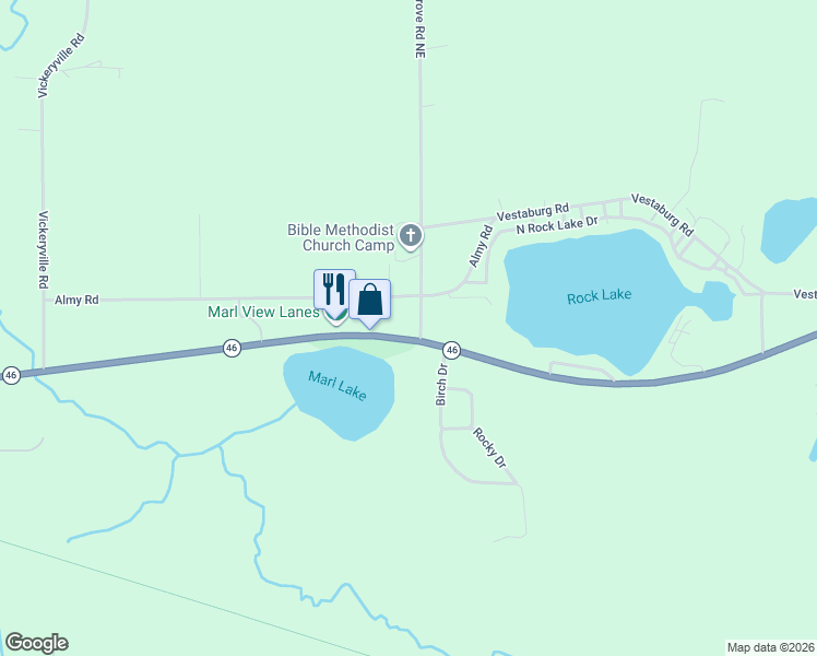 map of restaurants, bars, coffee shops, grocery stores, and more near 6687 East Howard City-Edmore in Vestaburg