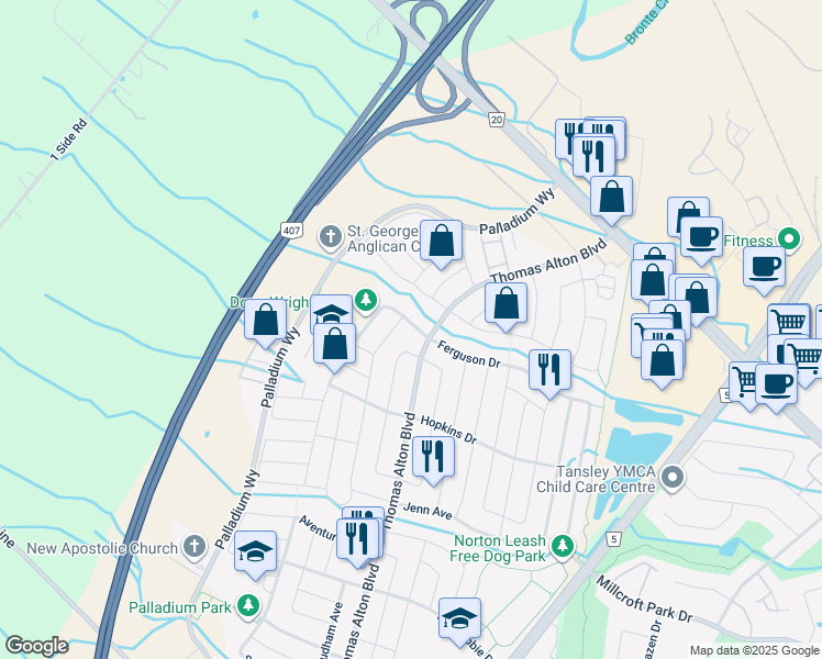 map of restaurants, bars, coffee shops, grocery stores, and more near 4711 Thomas Alton Boulevard in Burlington