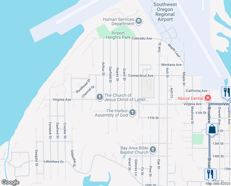 map of restaurants, bars, coffee shops, grocery stores, and more near 1980 Hayes Street in North Bend