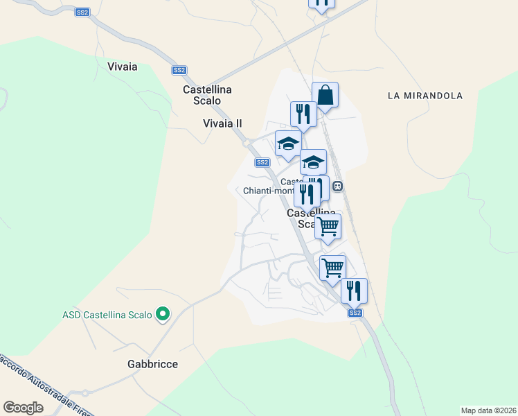 map of restaurants, bars, coffee shops, grocery stores, and more near 157 Via VIII Marzo in Castellina Scalo