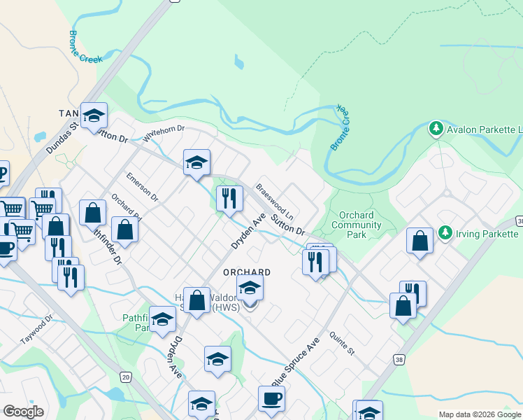 map of restaurants, bars, coffee shops, grocery stores, and more near 2342 Sutton Drive in Burlington