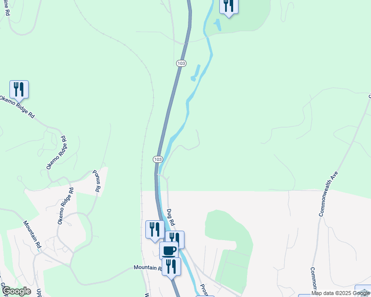 map of restaurants, bars, coffee shops, grocery stores, and more near Rublee Lane in Windsor County