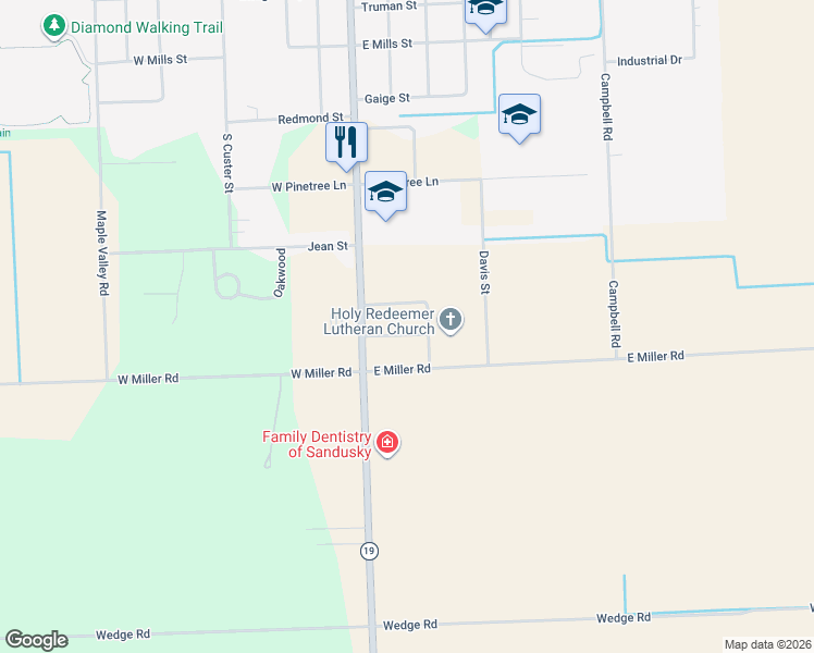 map of restaurants, bars, coffee shops, grocery stores, and more near 50-98 Dell Street in Sandusky