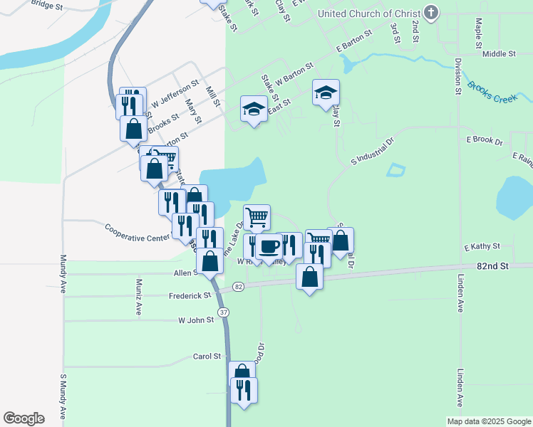 map of restaurants, bars, coffee shops, grocery stores, and more near 137 West Pine Lake Drive in Newaygo