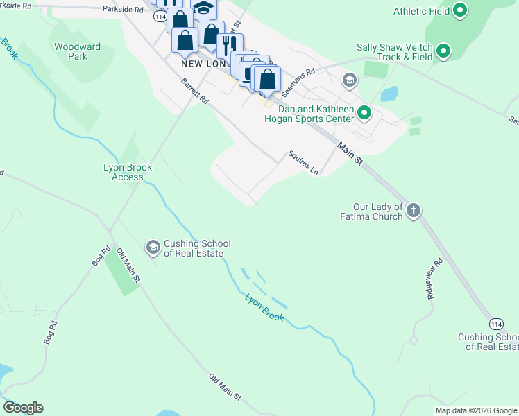 map of restaurants, bars, coffee shops, grocery stores, and more near 49 Balsam Acres in New London
