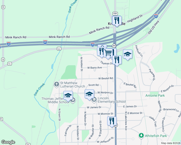map of restaurants, bars, coffee shops, grocery stores, and more near 407 West Barry Avenue in Port Washington