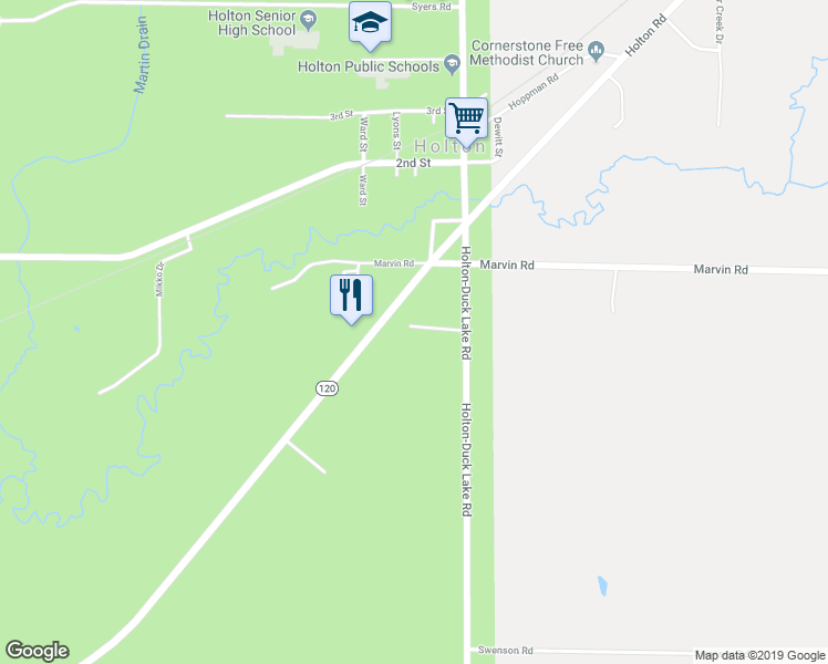 map of restaurants, bars, coffee shops, grocery stores, and more near 8513 Holton-Duck Lake Road in Holton